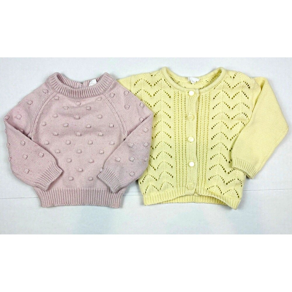 Jamie Kay Sweater Bundle Lot of 2 Pink Yellow Fall Baby Girl 6-12M